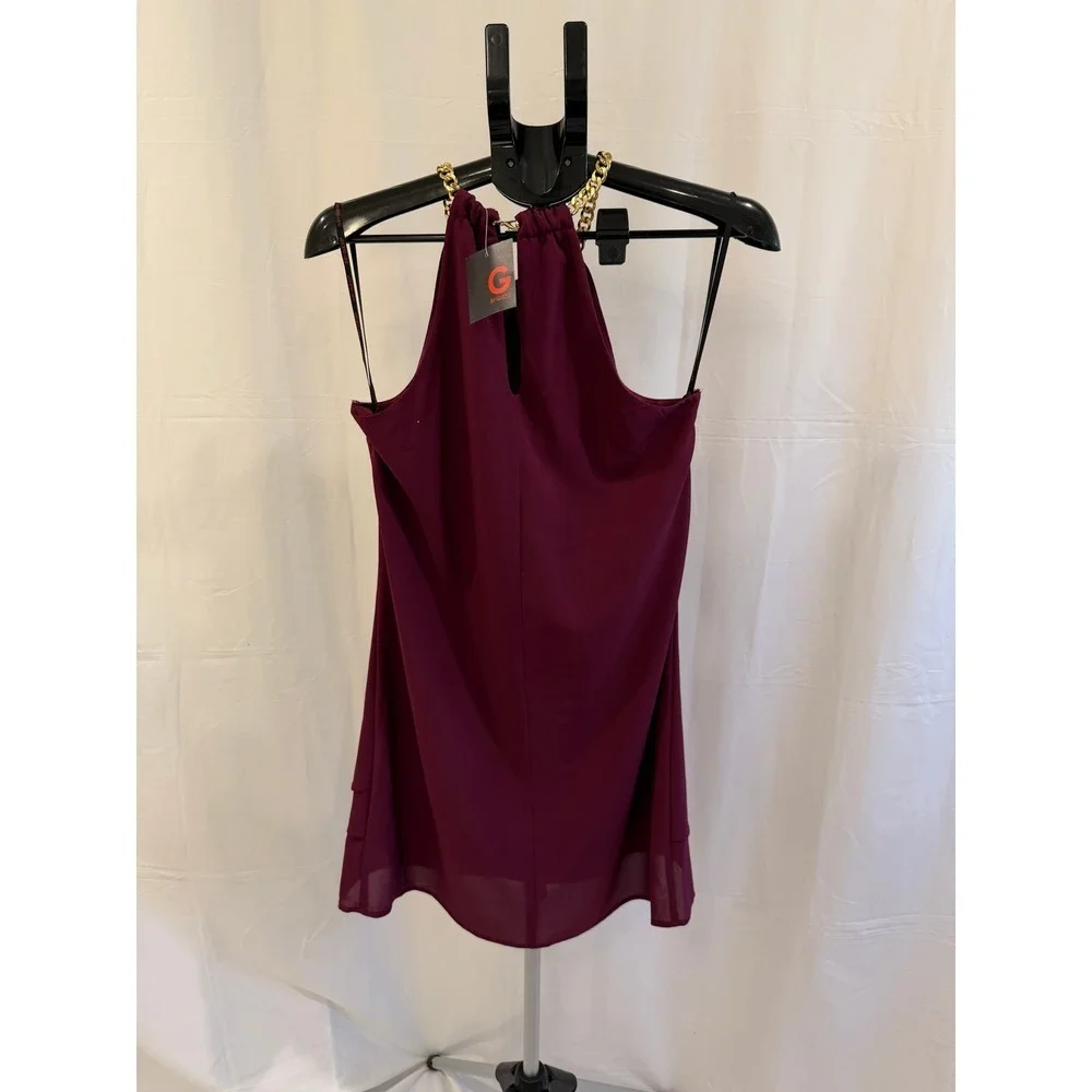 Guess Halter Shift Dress Chain Strap Sleeveless Burgundy‎ Size M Party